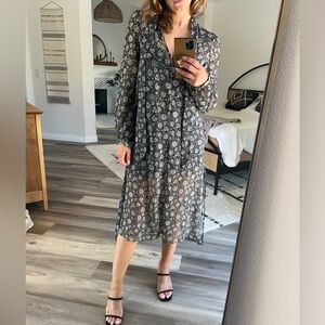 Zara navy sheer pattern tunic dress